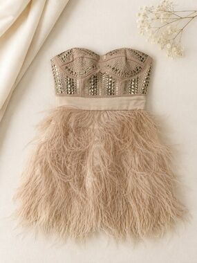 Bebe Embellished Feather Mini Dress XS